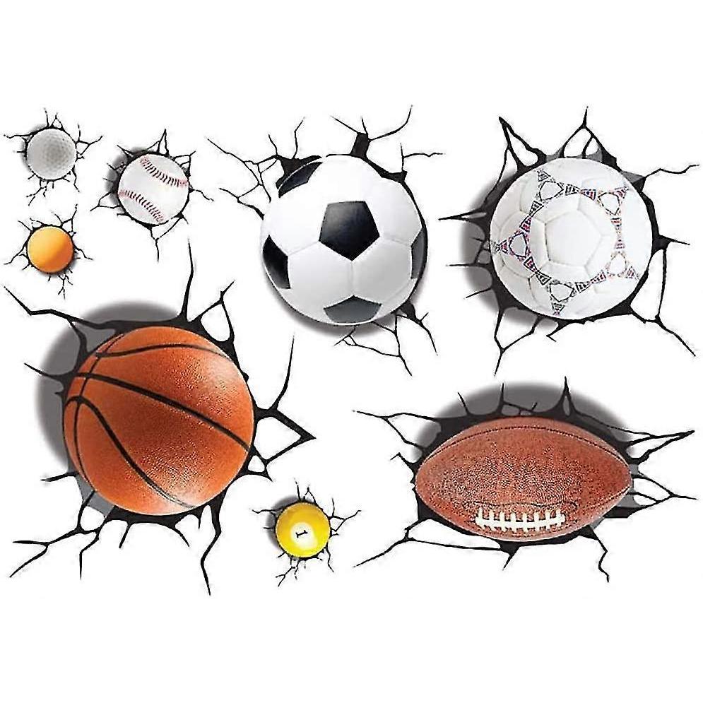 Sports Ball Wall Decals 3d Wall Stickers Break Through Walls Removable Vinyl Diy Basketball Football Football Walls Decorate Boys Playroom Bedroom