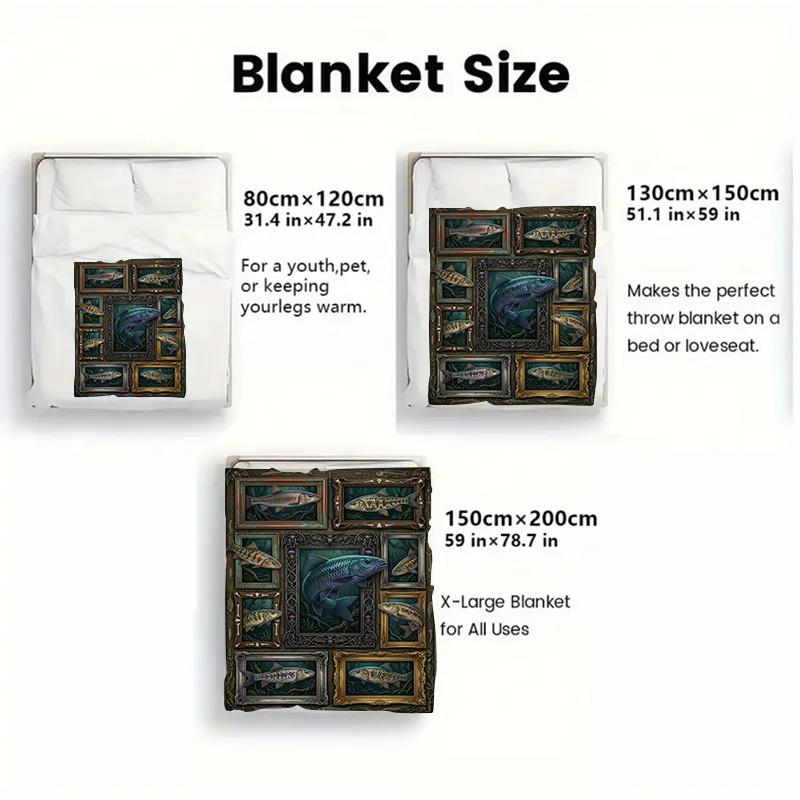 Fish Collection 2D Flat Pattern Flannel Blanket, High Quality All Seasons, Home Decor, Warmth and Comfort, Perfect for Christmas Gifts.