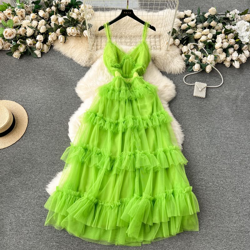 Sling Silm Long Fairy Mesh Dress Dress
