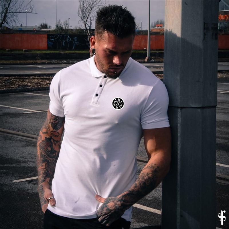 Muscleguys Summer Men's Handsome Polo T-Shirts Cotton Fitness Tops Printed Short Sleeve Korean Casual