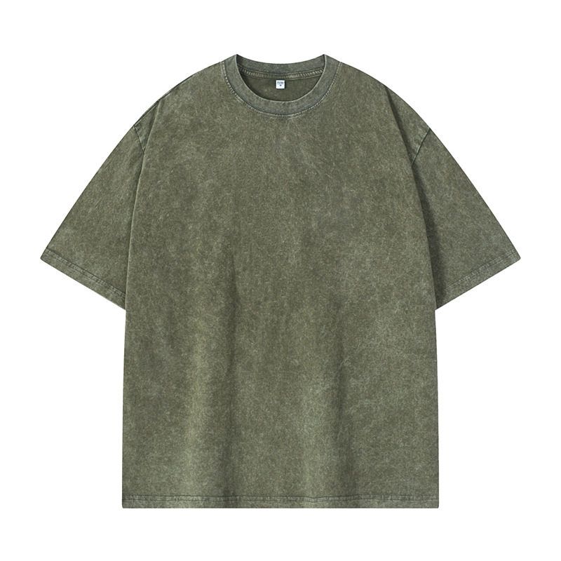 Foreign Trade Export Surplus Stock, Summer New Style, Washed and Distressed, Heavyweight 230g, Unisex Couple Short-Sleeve T-Shirt, Trendy