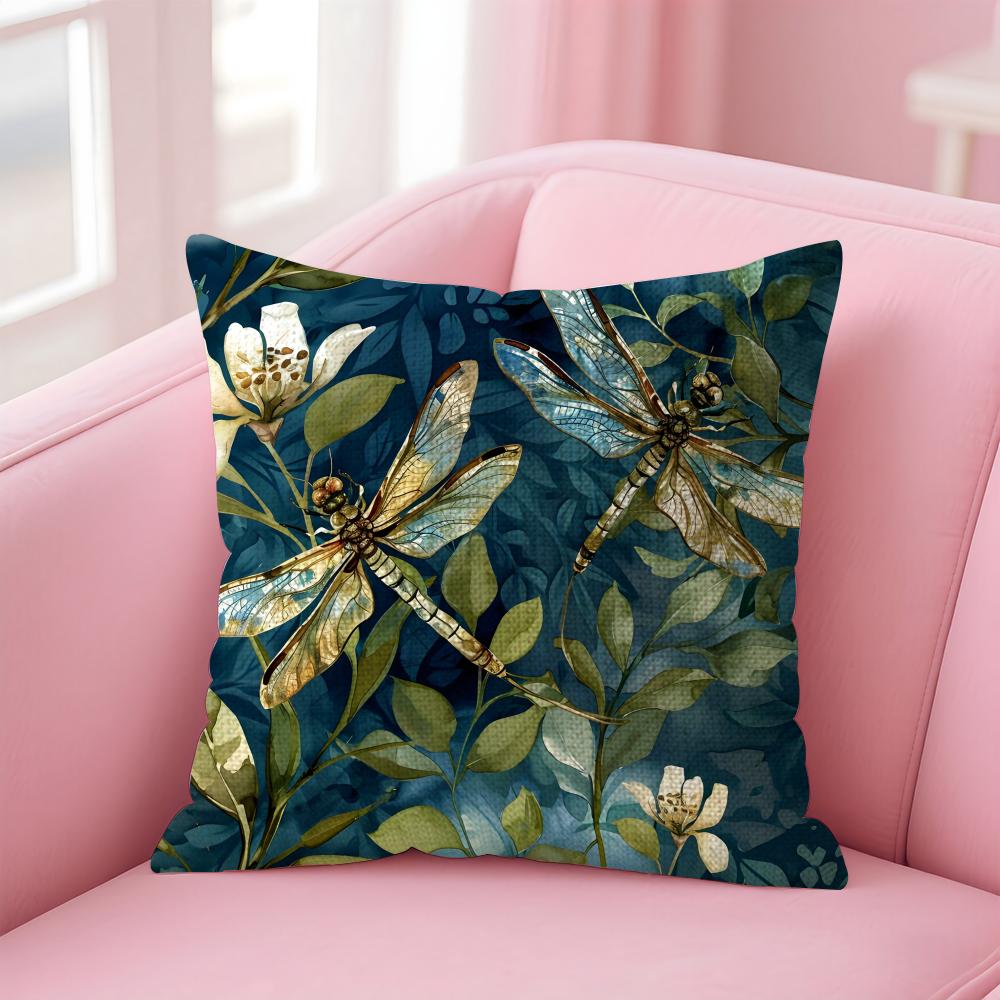 Dragonfly Lotus Luxury Cushion Cover Natural Linen Pillow Case DoubleSided Print Decorative Sofa Pillowcase Home Decor Gift