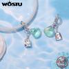 WOSTU 925 Sterling Silver Ocean Charms Starfish Shell Bucket Dolphin Surfboard DIY Beads for Original Bracelet Jewelry Making