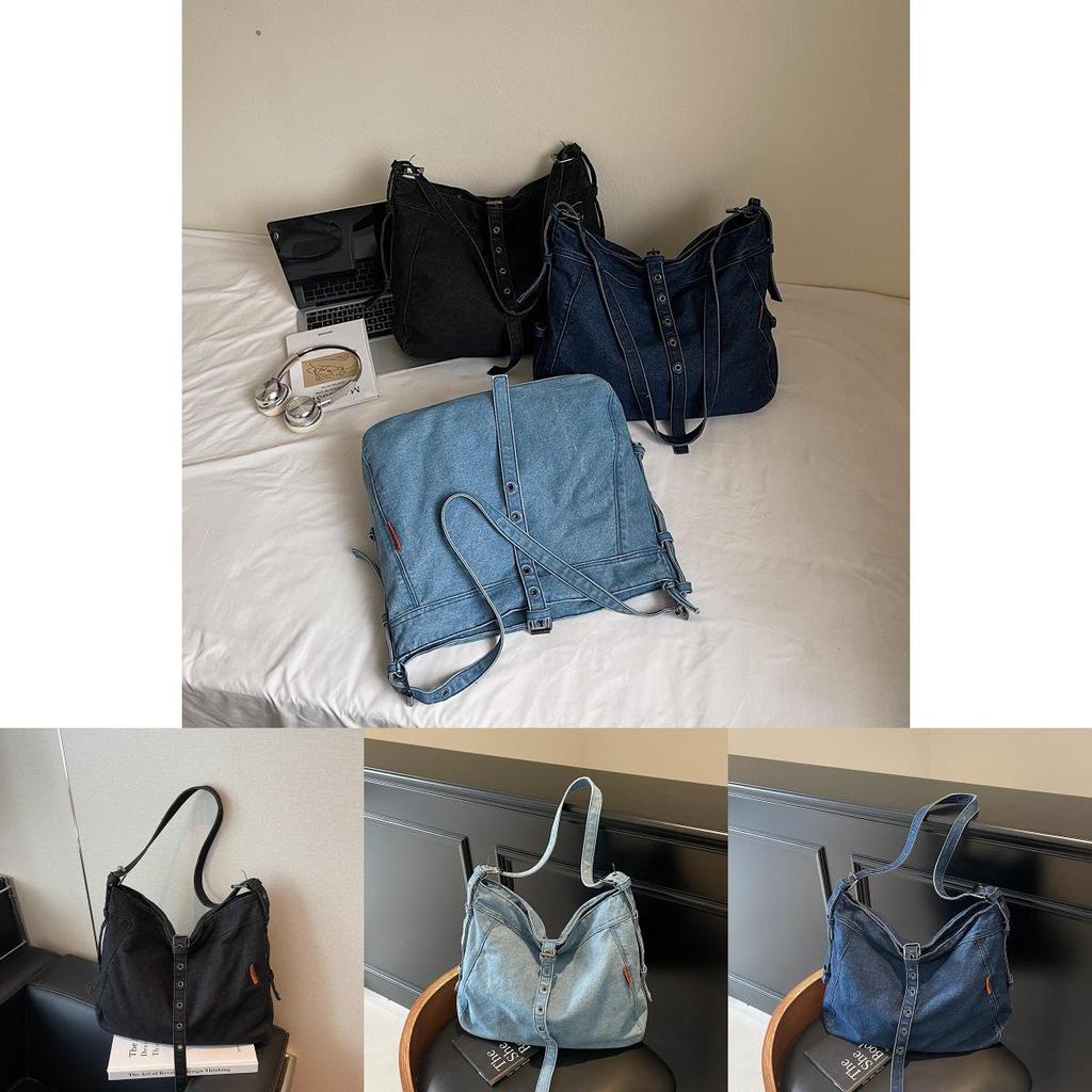 Simple Solid Color Large Capacity Women Casual Single Shoulder Denim Bag For Women