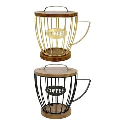Wood Base Coffee Storage Rack Metal Wire Coffee Pods Dispenser Coffee Station Organizer for Countertop Storage Basket