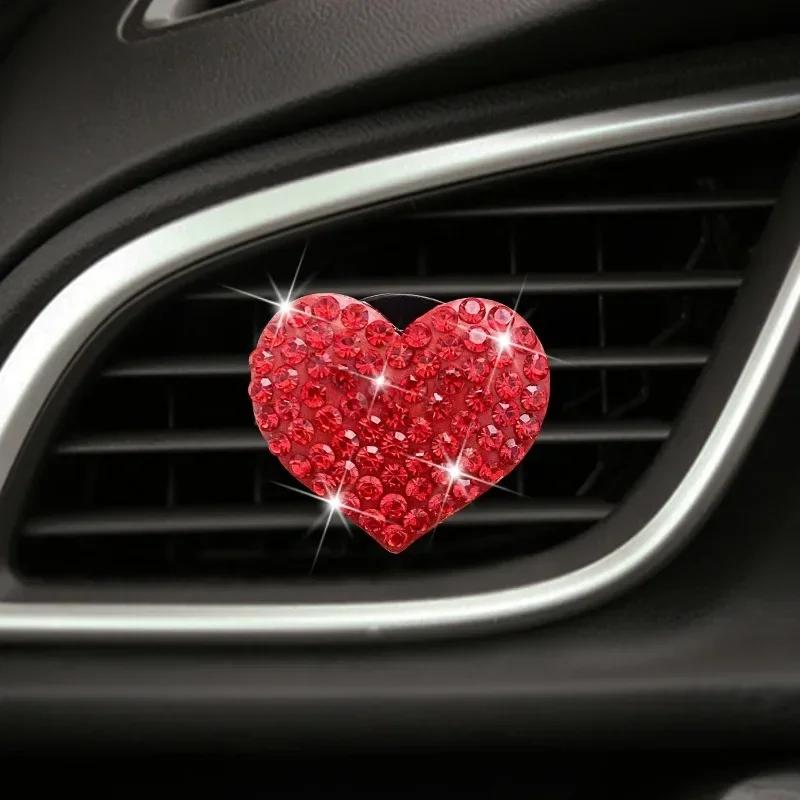 Sparkling Heart Rhinestone Car Decoration Cute Car Perfume Clip Aromatherapy Air Conditioning Car Accessories Supplies