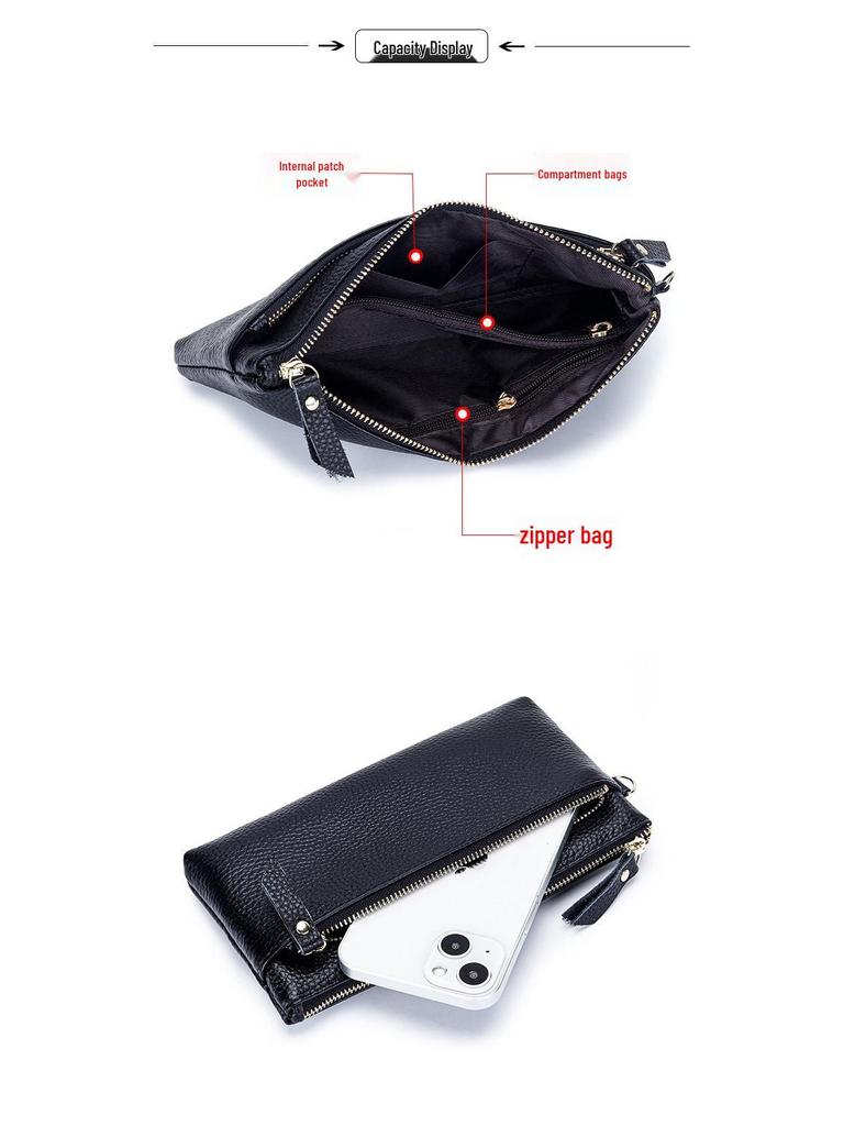 Women's Large Capacity Cowhide Clutch Wallet with Phone Storage