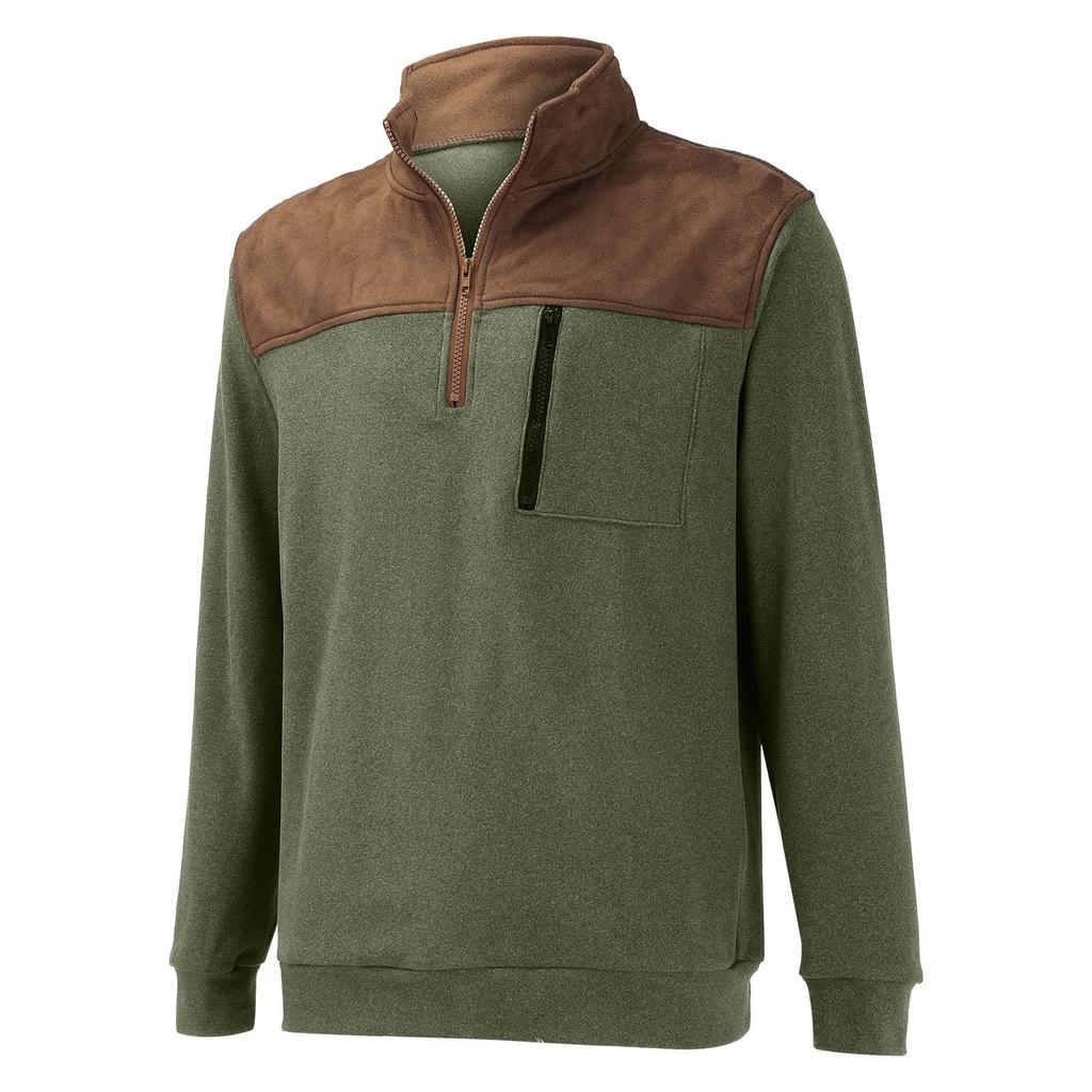Mens Retro Fleece Sweatshirt With Pocket Color Block Slim Fit Long Sleeve Half Zip Pullover Shirt Trendy