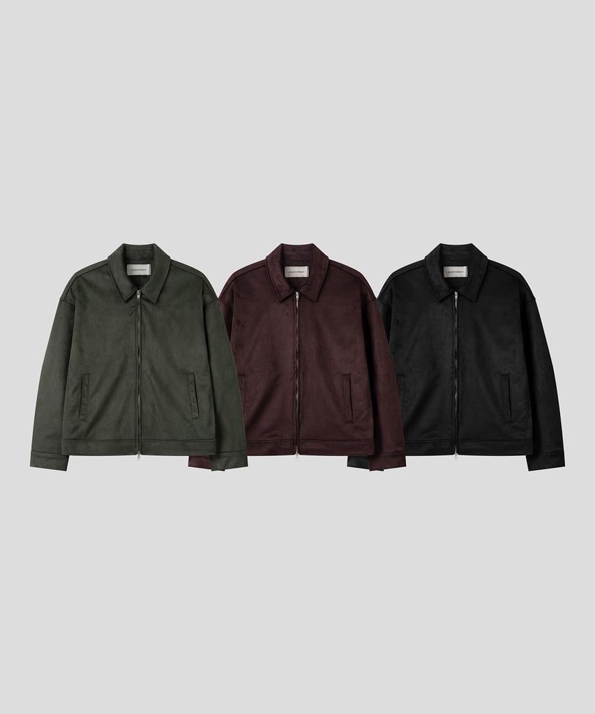 Black Moment Faux Suede Zip-Up Jacket [Burgundy]