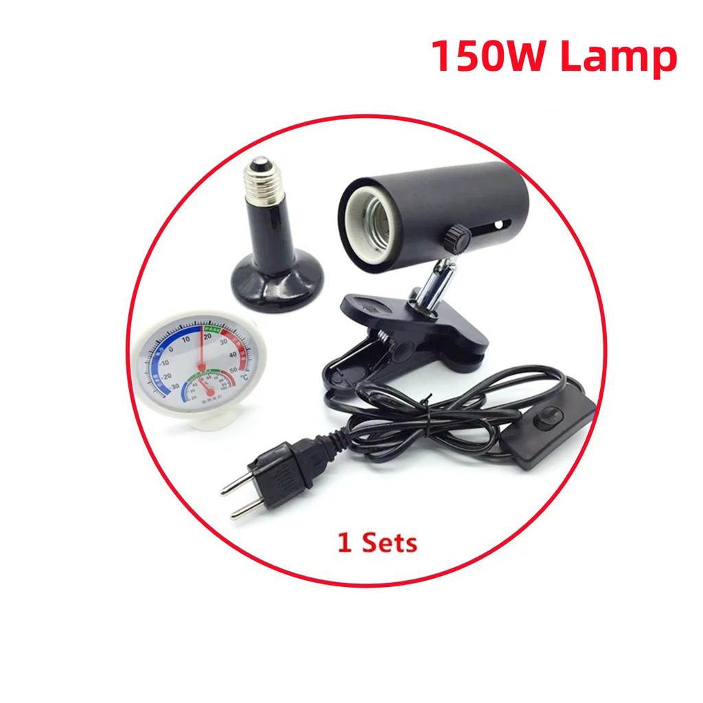 1Set Reptile Heating Lamp Kit 360 Degree Rotation Clamped UVA/UVB Lamp Rack Thermometer Hygrometer EU Plug 25/50/75/100/150/200W