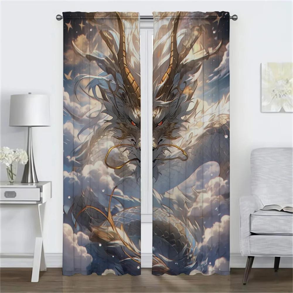 The Sky Guardian Dragon Kitchen Curtains for Living Room Curtain Halloween Decoration Tulle for Bedroom Partition Shades Elegant