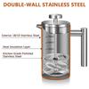 Cafetera de 350 ml/600 ml Cafetera de Prensa Francesa Acero Inoxidable Doble Pared Aislada Cafetera