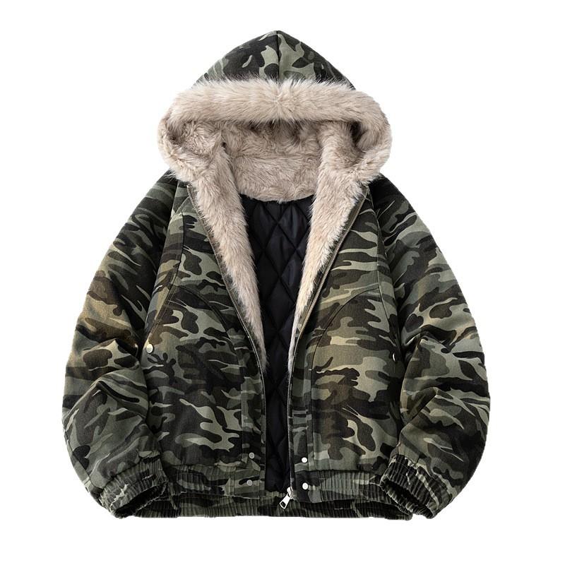 Parker Workwear Cotton Jacket Men and Women Section of The Fall and Winter Hair Collar Cotton Jacket Thickened Couples Paragraph Hooded Cotton Jacket