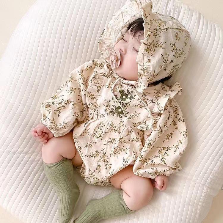 

Vintage Floral Baby Romper - Super Cute Retro Style for Spring and Autumn 73cm
