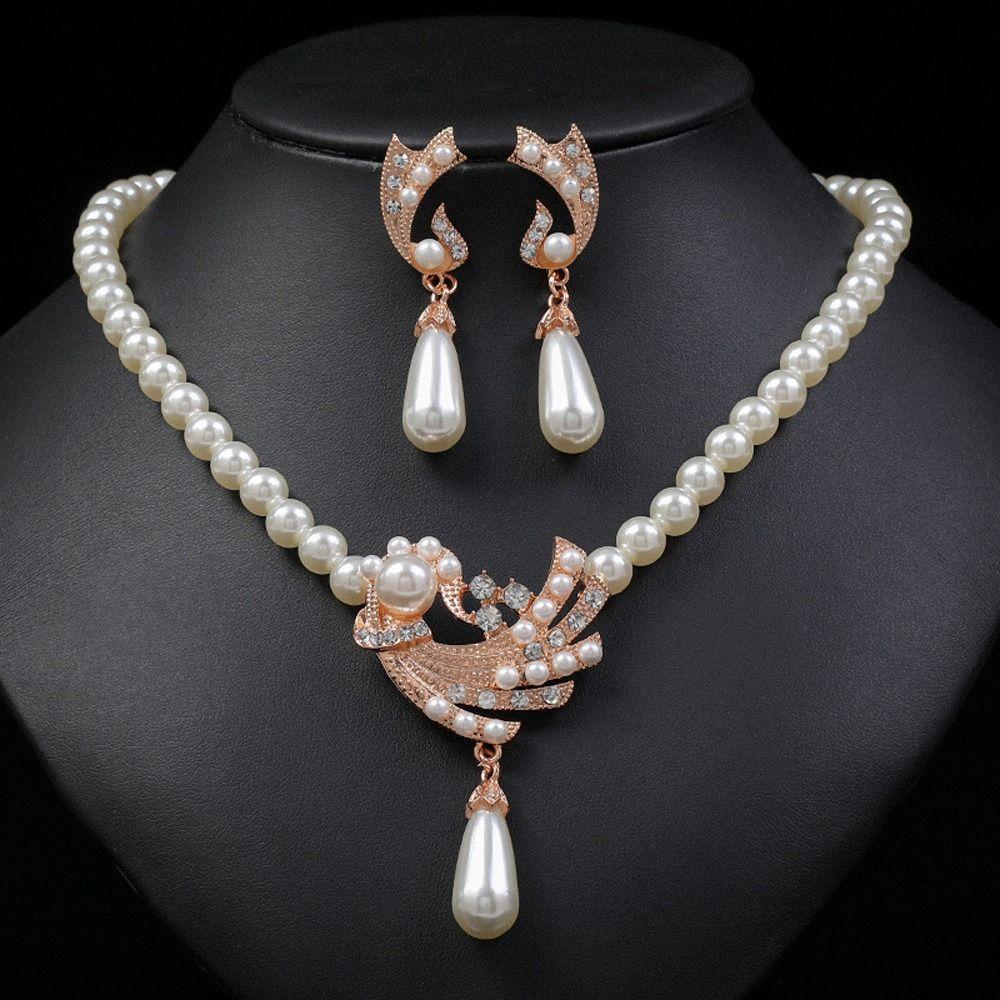 Korean Style Women Necklace Dangle Earrings Water Drop Earrings Bridal Wedding Jewelry Set