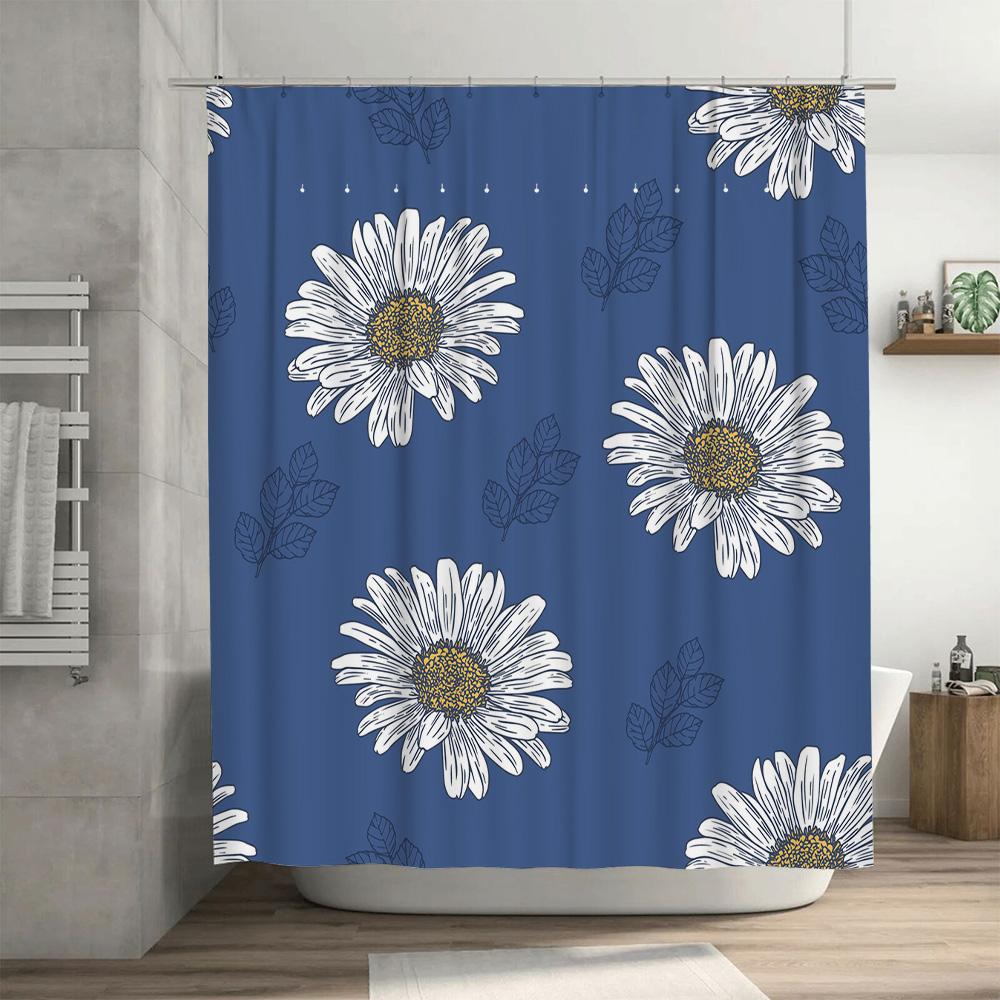 Kwiatowa Niebieska Zasłona Prysznicowa Wodoodporna Dekoracja Łazienkowa Drukowany Dywanik Łazienkowy Panel Prysznicowy