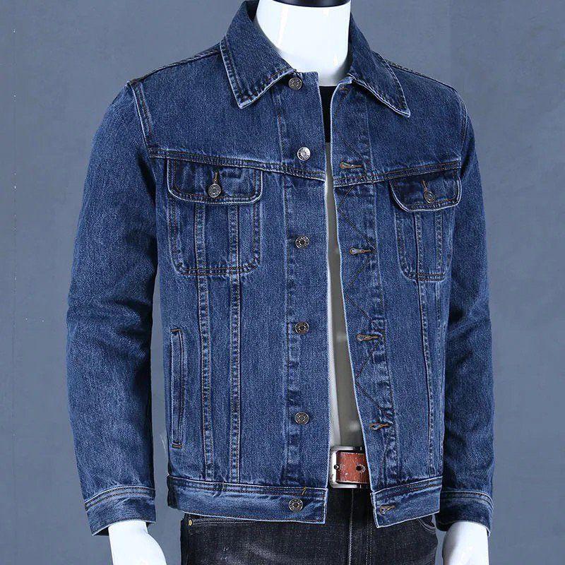 Men's Trendy Retro Motorcycle Denim Jacket - Slim Fit, Fashionable Baseball Collar for Autumn and Winter.