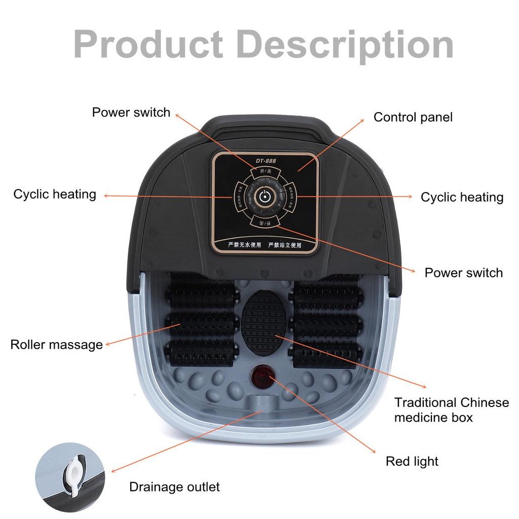 500W Electric Foot Spa Bath Massager Rolling Vibration Heat Electric Oxygen Bubbles For Relieve Pressure Relaxation 38.5 X 31.5 X 21 Cm