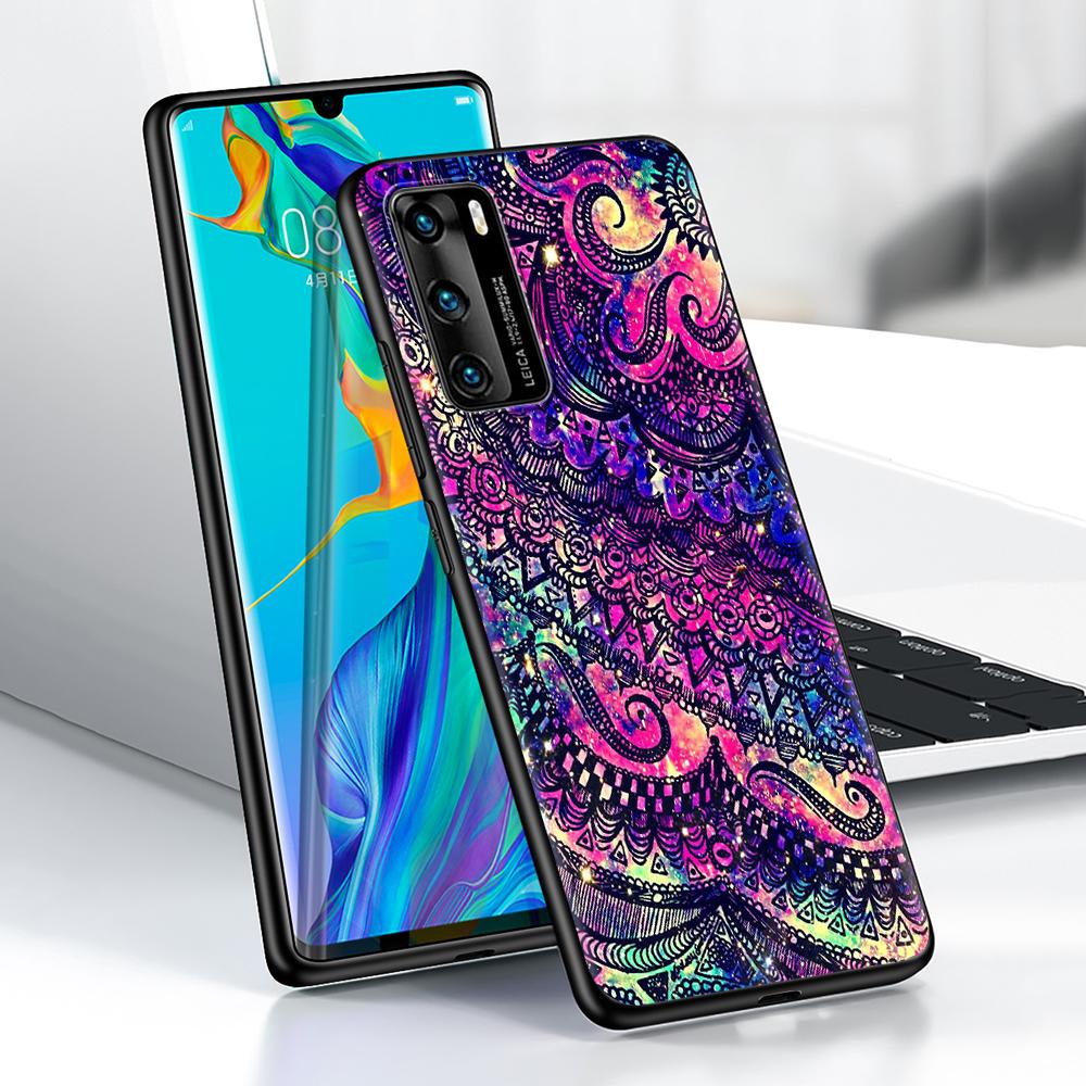 Mandala Sunflower Hülle für Huawei P30 P Smart Z P40 Lite E P20 Y7 Y9 2019 Honor 8X Play 9A 50 20 9X Pro Schwarze weiche Telefonabdeckung