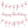3pcs Pink Ballerina Birthday Party Banners, Ballet Girls Happy Birthday Decorations Ballet Themed Hanging Banner Decor for Girls Tutu Dance Party