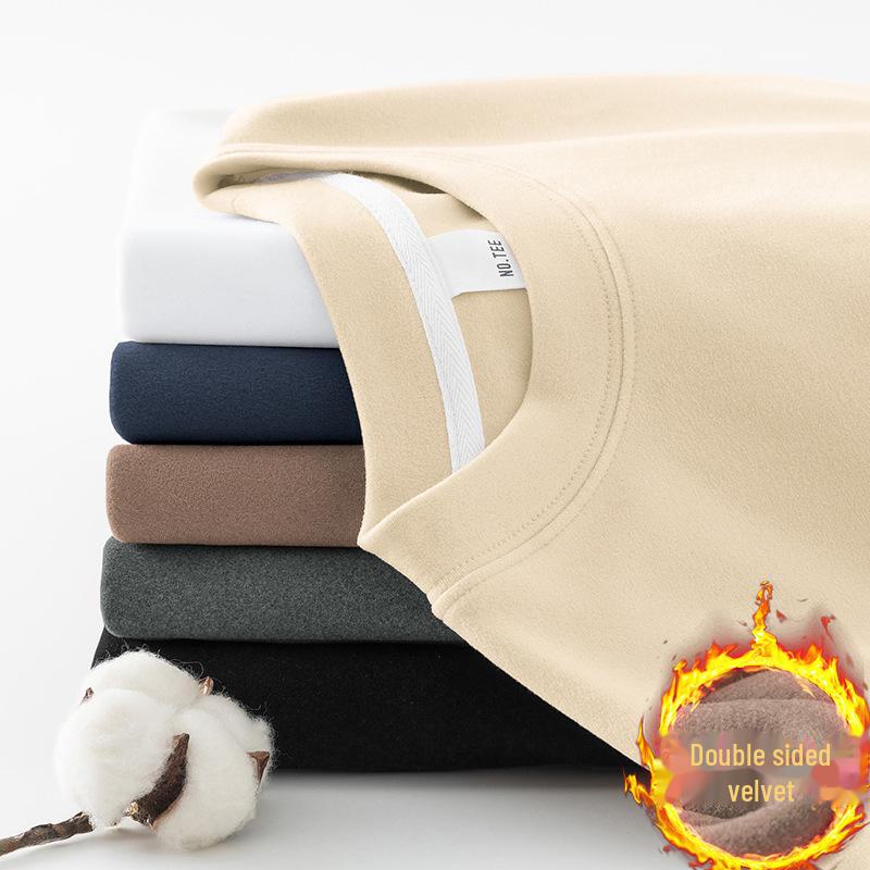 

Мужская однотонная белая двухсторонняя бархатная футболка с длинным рукавом и круглым вырезом XL