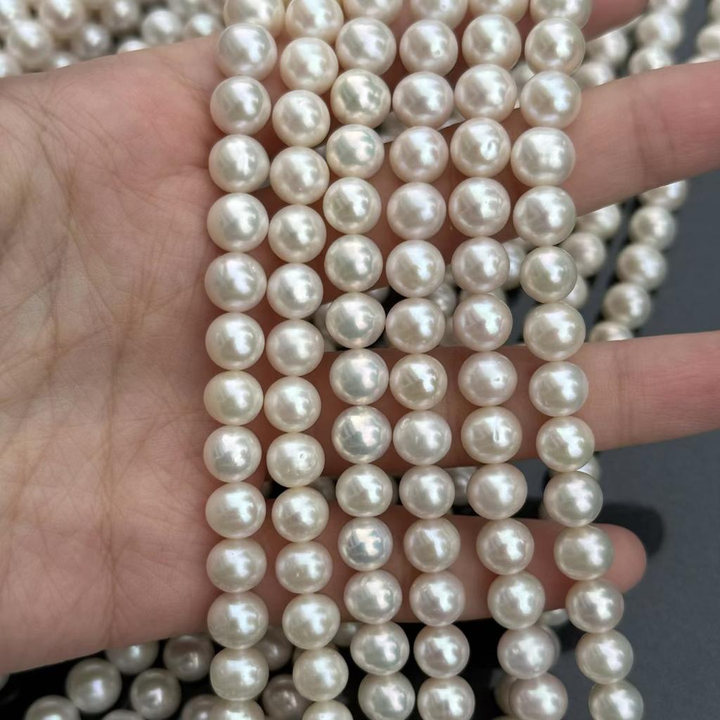 1String, White Natural Freshwater Pearls, Handmade Near Round Pearl Beads for Jewelry Making DIY Crafts (Beads 7.5-8.5mm, Length 36cm)