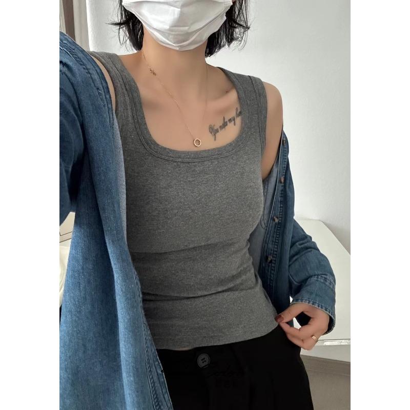 

Матовый жилет с квадратным вырезом и широкими бретелями Женский бесшовный бюстгальтер-топ с нитью Базовый топ для похудения, подходящий ко всему, с красивой спинкой One size