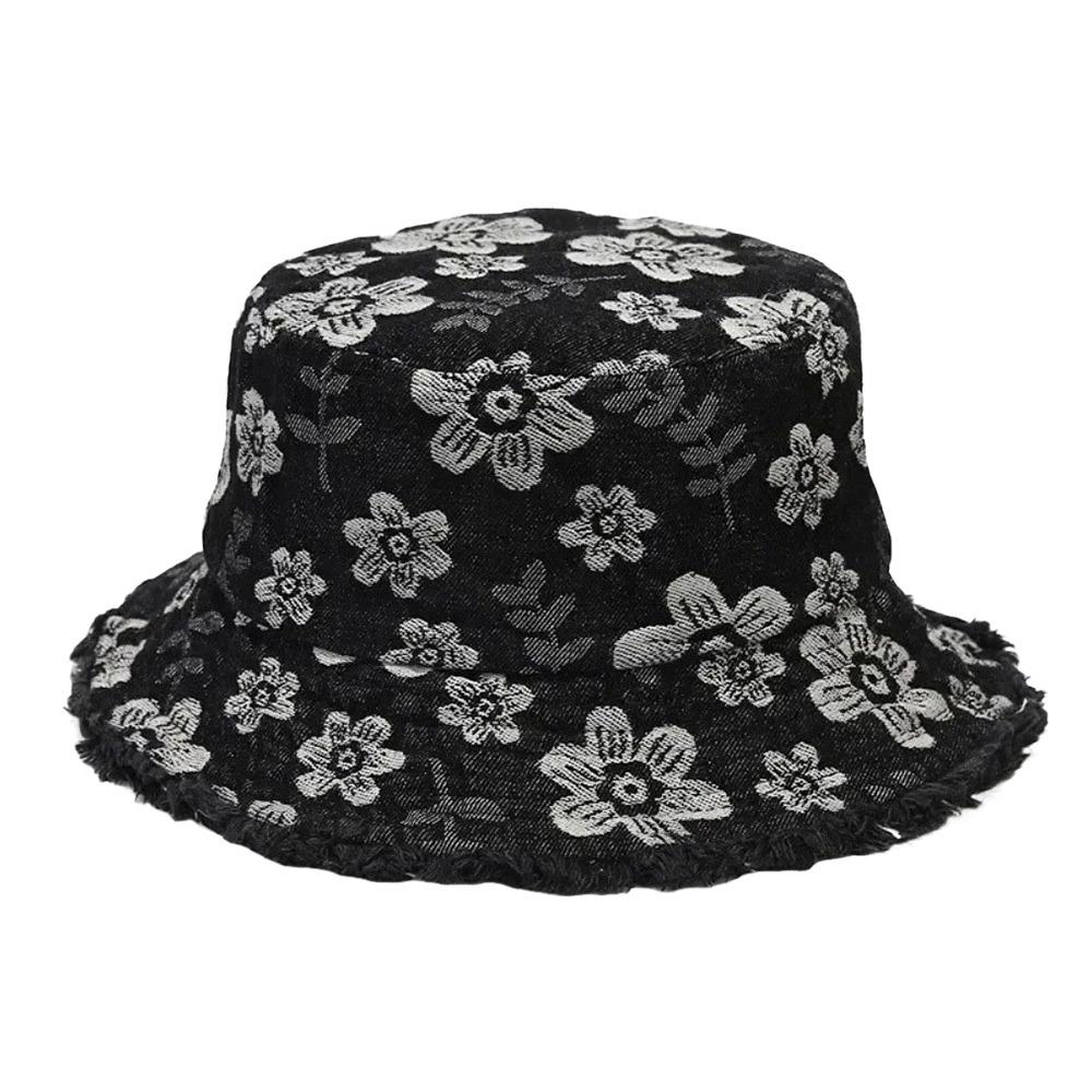 Вышитая панама с мультяшным цветком, солнцезащитная кепка, модная панама, для рыбалки чёрный