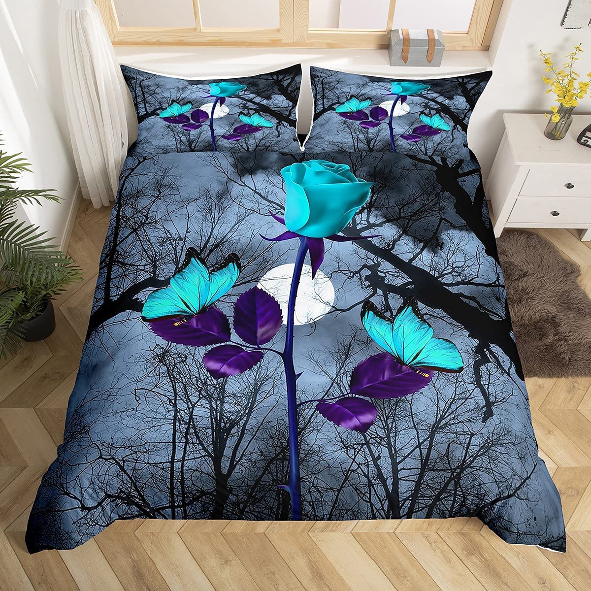 

Deep Ocean Duvet Cover,Seawater Bright Moon At Sea Starry Night Sky Galaxy Summer Hawaiian Holiday Comforter Cover,Bedding Set EU single(135x200cm)