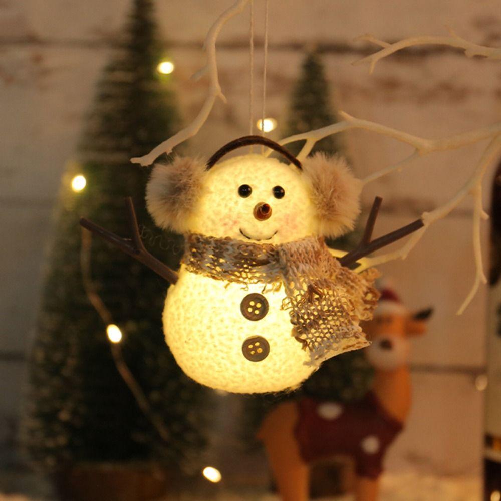 Illuminated Snowman Elk Glowing Toy Plaid Stripe Scarf Illuminated Snowman Lamp With Lights