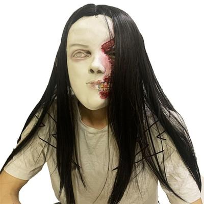 Halloween-Latex-Kopfbedeckung, Maske, gruselig, gruselig, böse, langes Haar, weiblicher Geist, voller Kopf, Cosplay-Requisiten, Maskerade, Party, Halloween-Kostüm-Zubehör