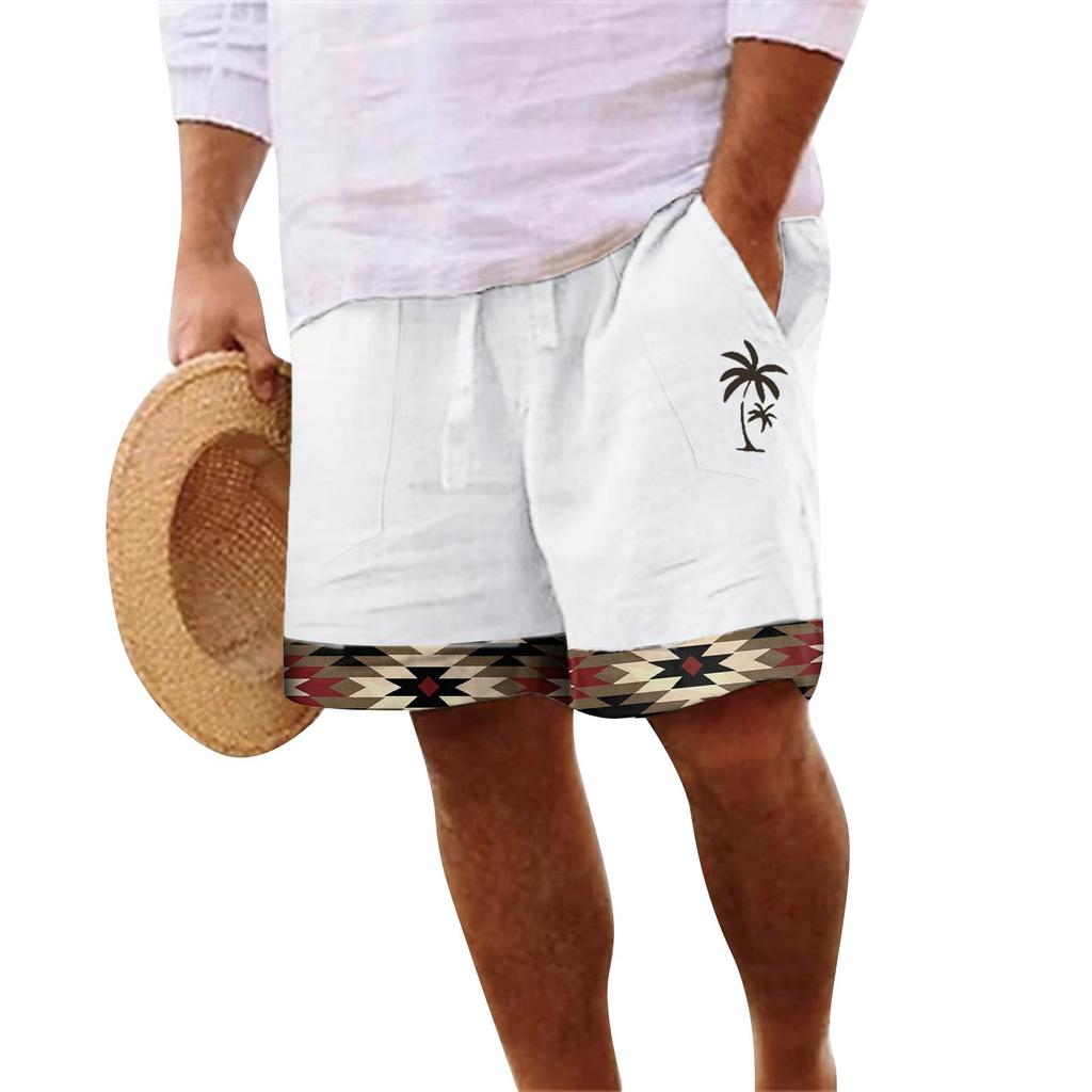 Men's Cotton And Linen Solid Color Lace-up Sweatpants Men's Shorts Casual Pants