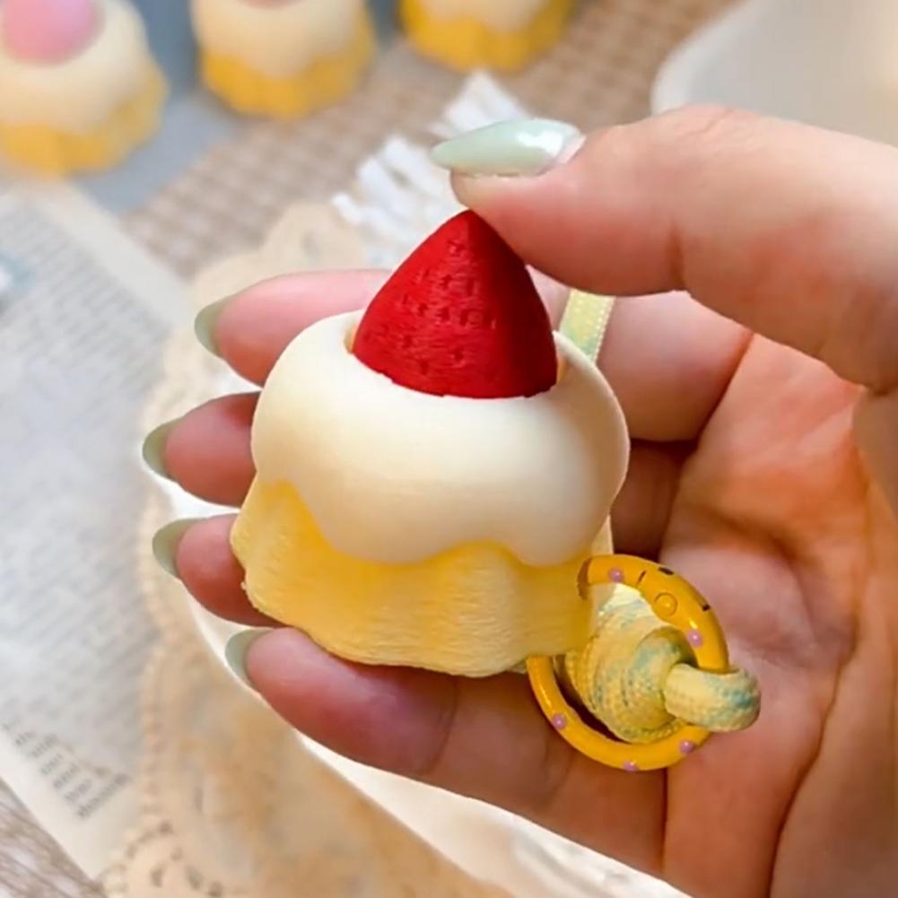 Cute 3D Strawberry Cake Mini Clicker Fidget Keychain Push Decompression Stress Anxiety Relief Lanyard Sensory Novelty Fun Gift