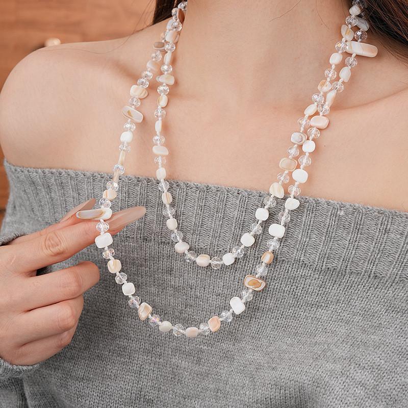 120CM Long Shell Beads Crystal Necklace Women Handmade Woven Long Sweater Chain Clothing Accessories Neck Chain Boho Jewelry