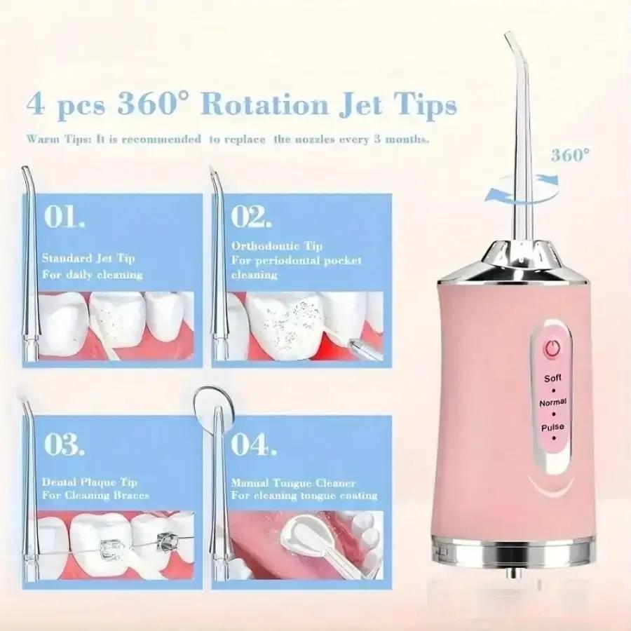 כלי ניקוי שיניים ניידים מסוג USB 200ML 4 חרירים סוכני ניקוי פה לפה
