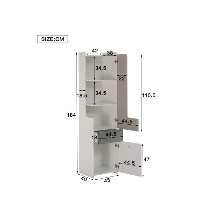 Bibliothèque - MUVOE - Haute - MDF - Blanc, Orme Clair, Gris - 2 Étagères