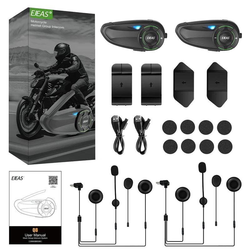 EJEAS Q8 Bluetooth 5.1 Motorcycle Helmet Headset Intercom, with EUC Remote Walkie Talkie, for 6 Riders Talking At Real Time IP67