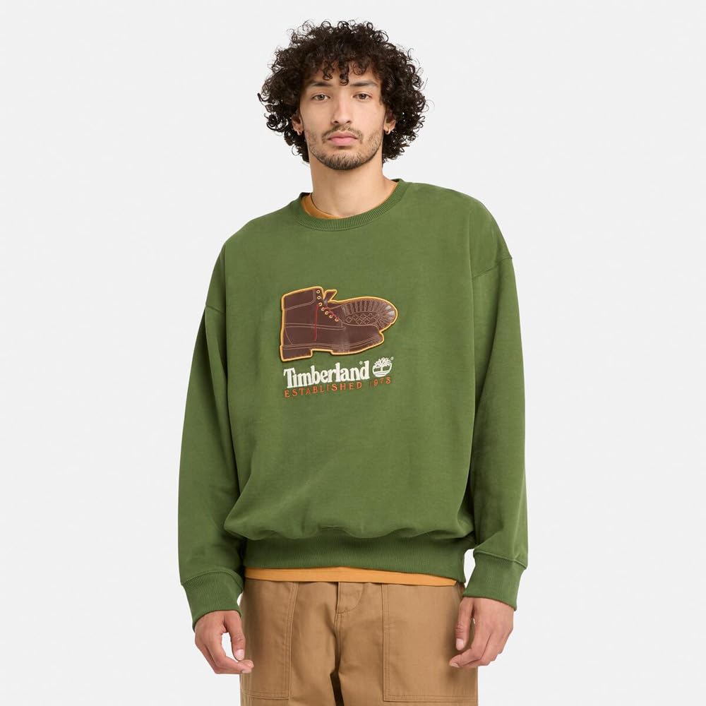 Timberland Box Fit Badge Crew Neck Sweatshirt, Unisex, Adult, Black Forest Green, Size S (TB0A661BEIN1)