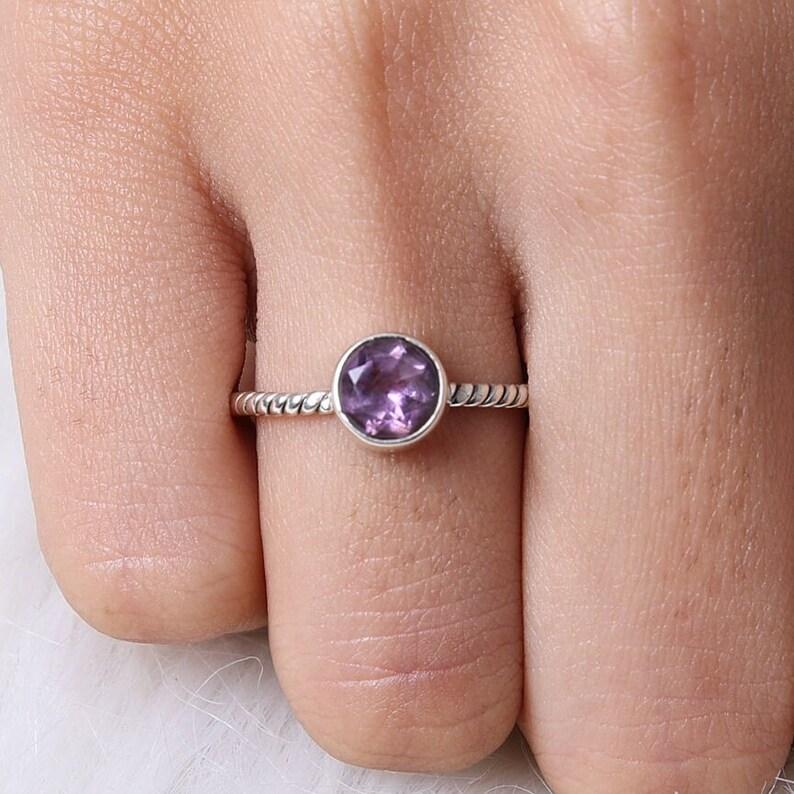 Amethyst Round Gemstone Handmade Designer Ring, Birthstone Ring, Gift For her, Stacking Ring, Women Ring, 925 Silver Ring