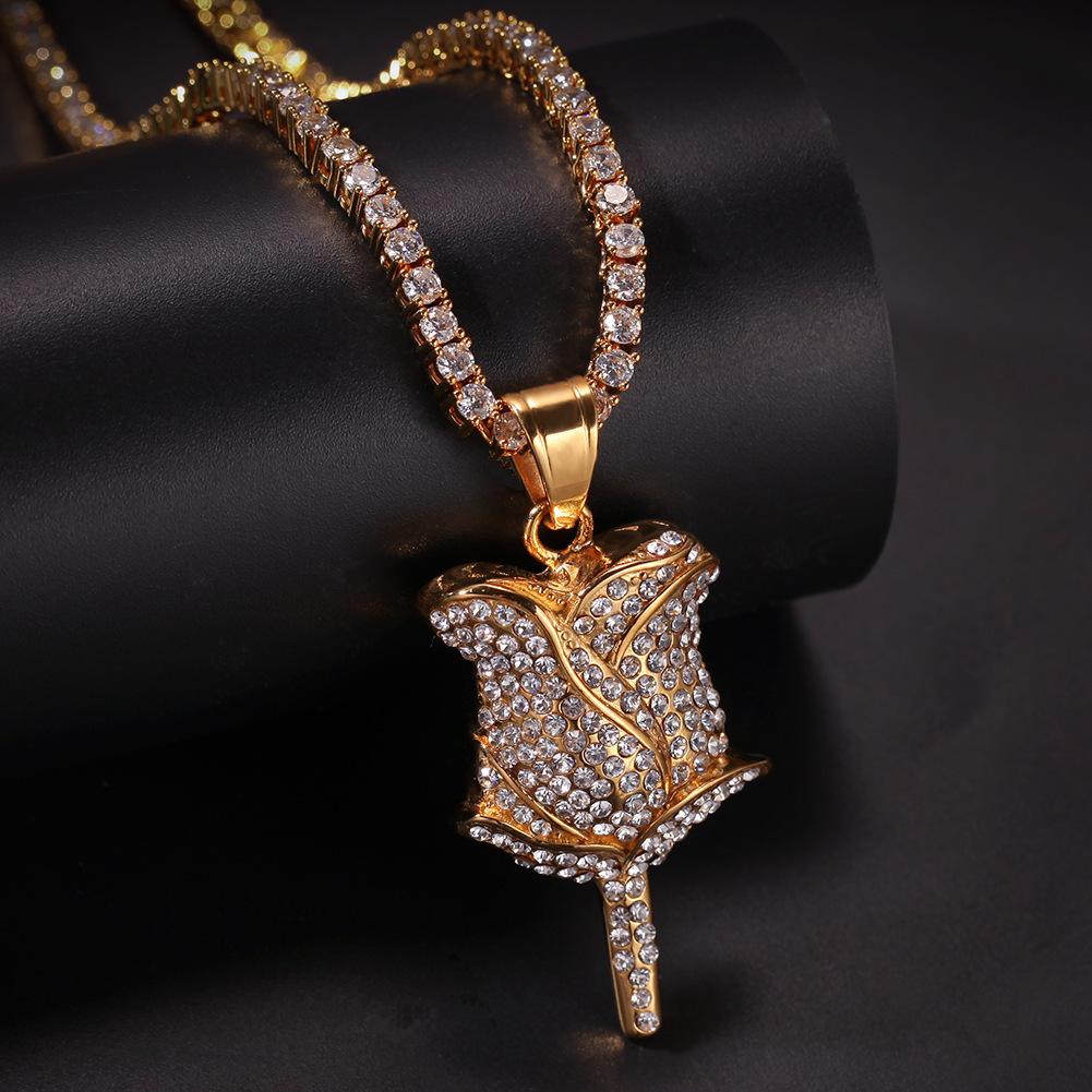 Hip Hop Vintage Retro Stainless Steel Rhinestone Pendant Necklace for Party Nightclub