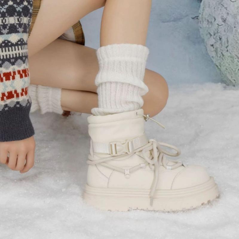 Cowhide Version Outdoor Snow Boots Women's Winter New Thick-soled Martin Boots Non-slip Plush Warm Large Cotton Boots