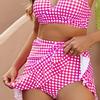 2Pcs/Set Women Bikini Set Dot Print V-Neck Sling Bra High Waist Side Ruched Ruffle Trim Swimming