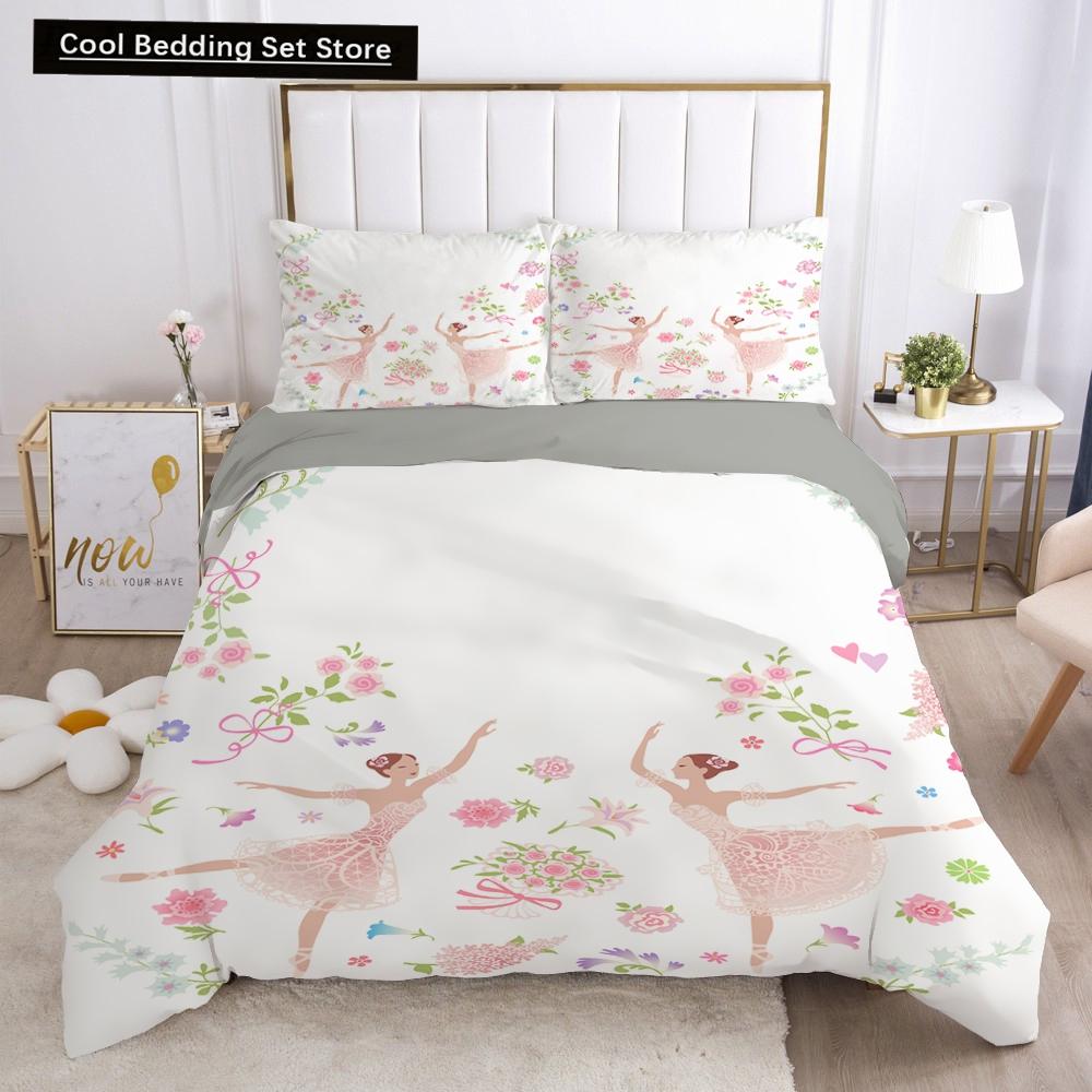 Dancing Girl Duvet Cover Ballet Girls Bedding Set Home Textile Bedclothes Soft Girly Comforter Cover Queen/King Size for Kids