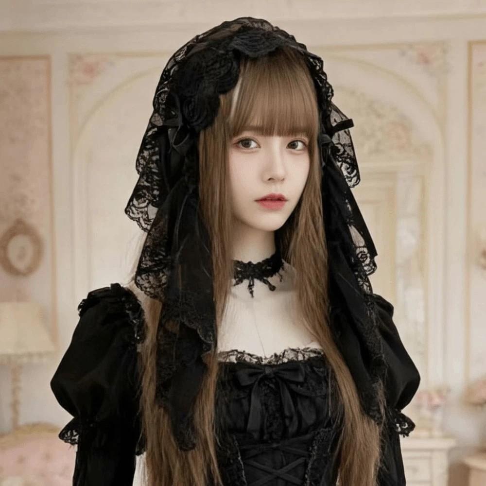 Black / White Lolita Headwear Gothic Style Lolita Girls Headband Lace Bow Hair Band Cosplay