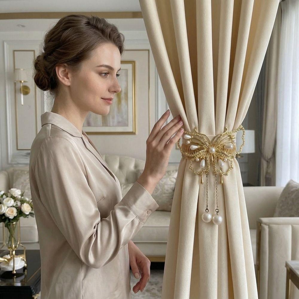 Luxury Curtain Tiebacks Gold Pearl Curtain Straps Curtains Accessories Curtain Holdbacks  Homestay