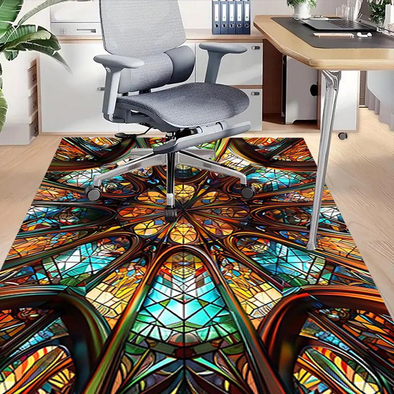 1PC Stained Glass Kaleidoscope Extra Large Non Slip Floor carpet, Office, family, bedroom Large Area Rug Indoor Rugs, Vibrant Colors