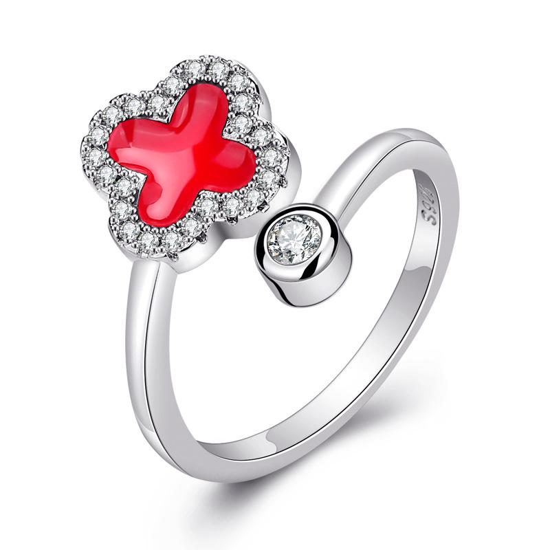 Qiaolanxuan Rose Gold Zircon Four-Leaf Clover Ring