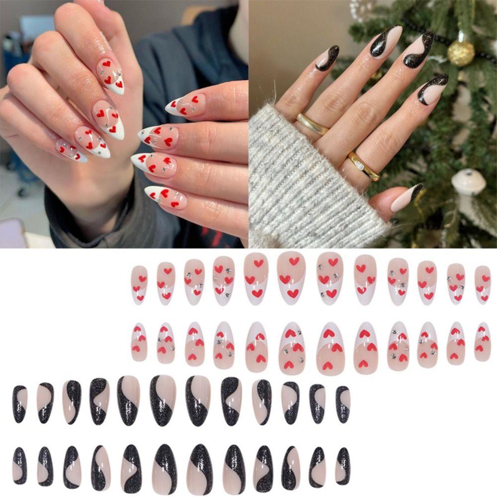 

Nail Tips Fake Nials DIY Press on Nails Long Almond False Nails Heart French