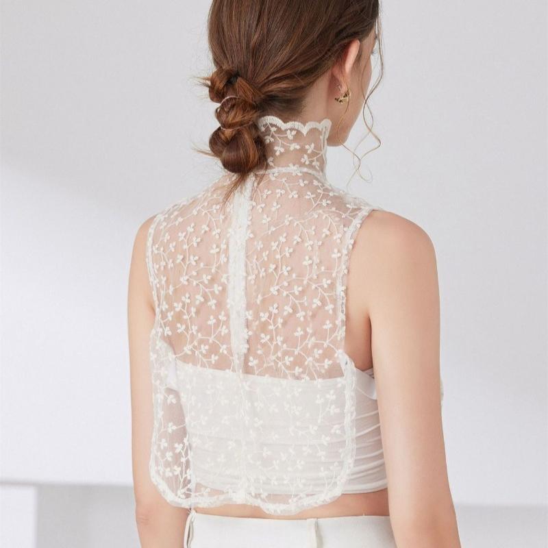 New Mesh Lace Stand Fake Collar for Women Summer Dress Casual High Collar Sexy Solid Detachable False Collar