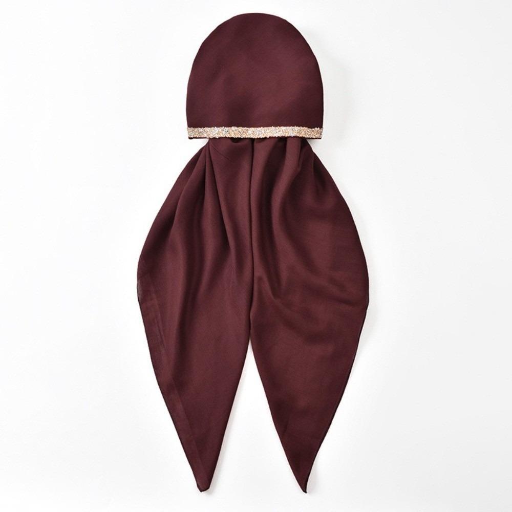

Breathable Islamic Turban Rhinestone Elastic Headband Cap Trendy Women Hijab Hat Islamic Wear темно-красного
